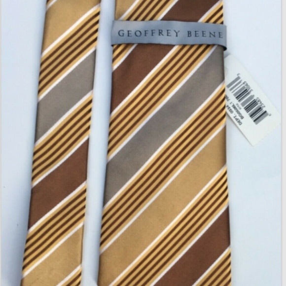 Geoffrey Beene Brown and golden stripes all silk new tie - Picture 4 of 6